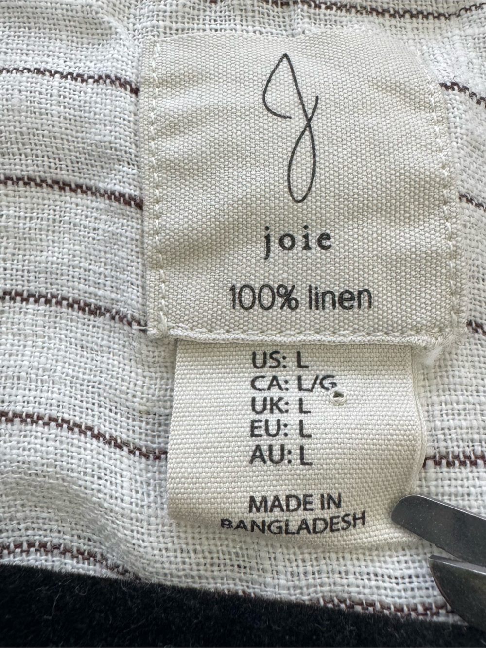 Joie Women’s Large Cream Brown Striped Linen Top Button Roll Up Sleeve - Picture 7 of 9